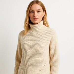 Ann Taylor M Wool Blend Mock Neck Beige Sweater Oversized 90s Minimal Preppy